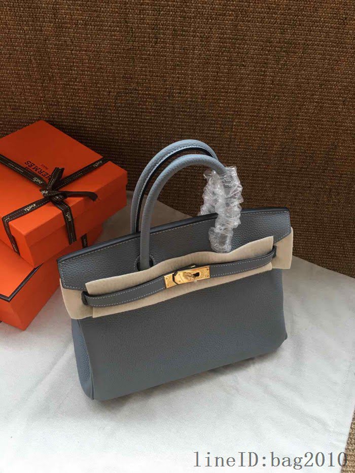 愛馬仕HERMES Birkin 鉑金包 亞麻藍 進口小牛皮 金銀扣 皮質細膩柔軟 時尚女手提包  tdher1132